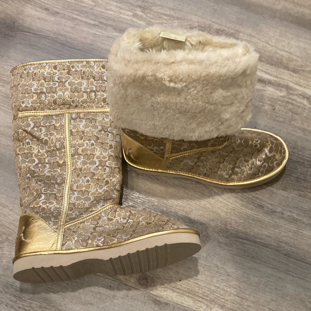 COACH gold monogram boots
